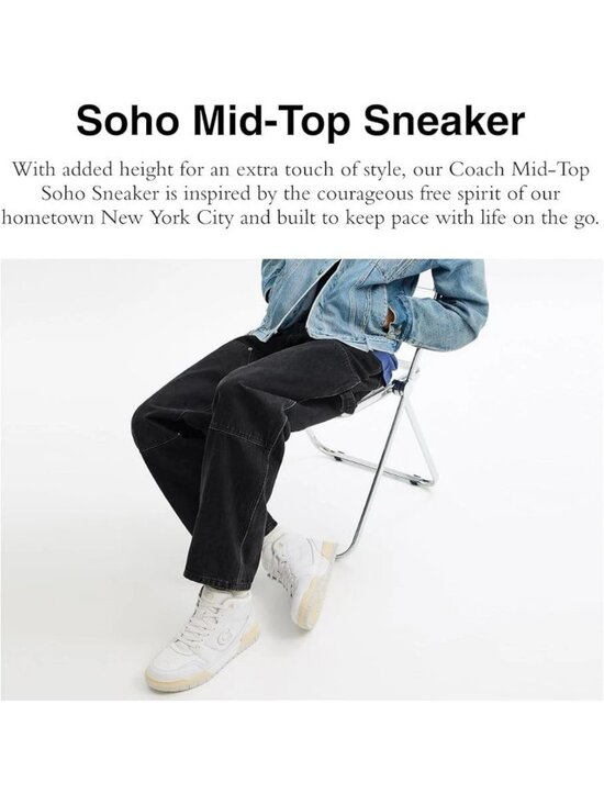 Coach Soho Mid Top Sneakers Men’s Size 10.5 D Optic White Leather Lace Up Casual main image 4